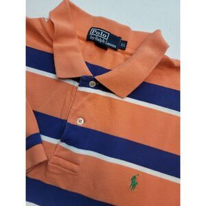 Polo‎ Ralph Lauren Polo Shirt Mens XL Cotton Orange & Blue Striped Golf